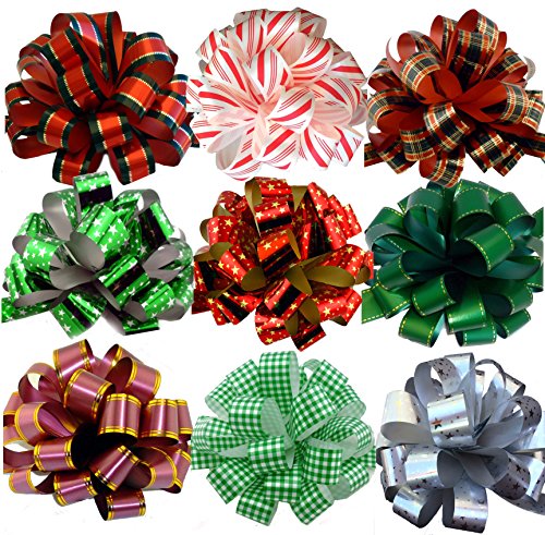 Assorted Large Christmas Pull Bows for Gifts, Wreaths, Garlands - 8