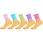 DoneJPee 5 Pairs Ice Cream Drip Socks for Women, Ice Cream Themed Party Favor Christmas Gifts Sock for Women, Fun Colorful Crazy Novelty Sport Crew Socks