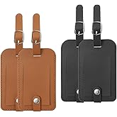 PATIKIL 4 Pack Luggage Bag Tags, PU Leather Suitcase Name Tags with Snap Travel Label Luggage Identifier Privacy Protection Travel Accessories, Black Brown