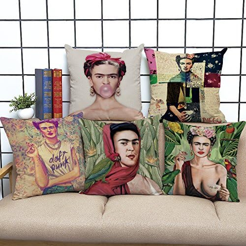 Ecomic Women India Style Throw Pillow Covers Home Office Indoor Cushion Decorative 18 x 18 Inch Cotton Linen for Sofa Set of 5 (02)