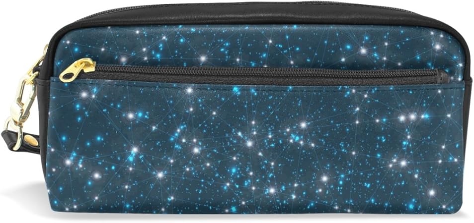 Amazon マキク Makiku ペンケース 化粧ポーチ 大容量 革 かわいい 筆箱 おしゃれ 高校生 中学生 女の子 スリム 多機能 プレゼント対応 文房具 星座 星空 星柄 宇宙柄 ブラック ペンケース 文房具 オフィス用品
