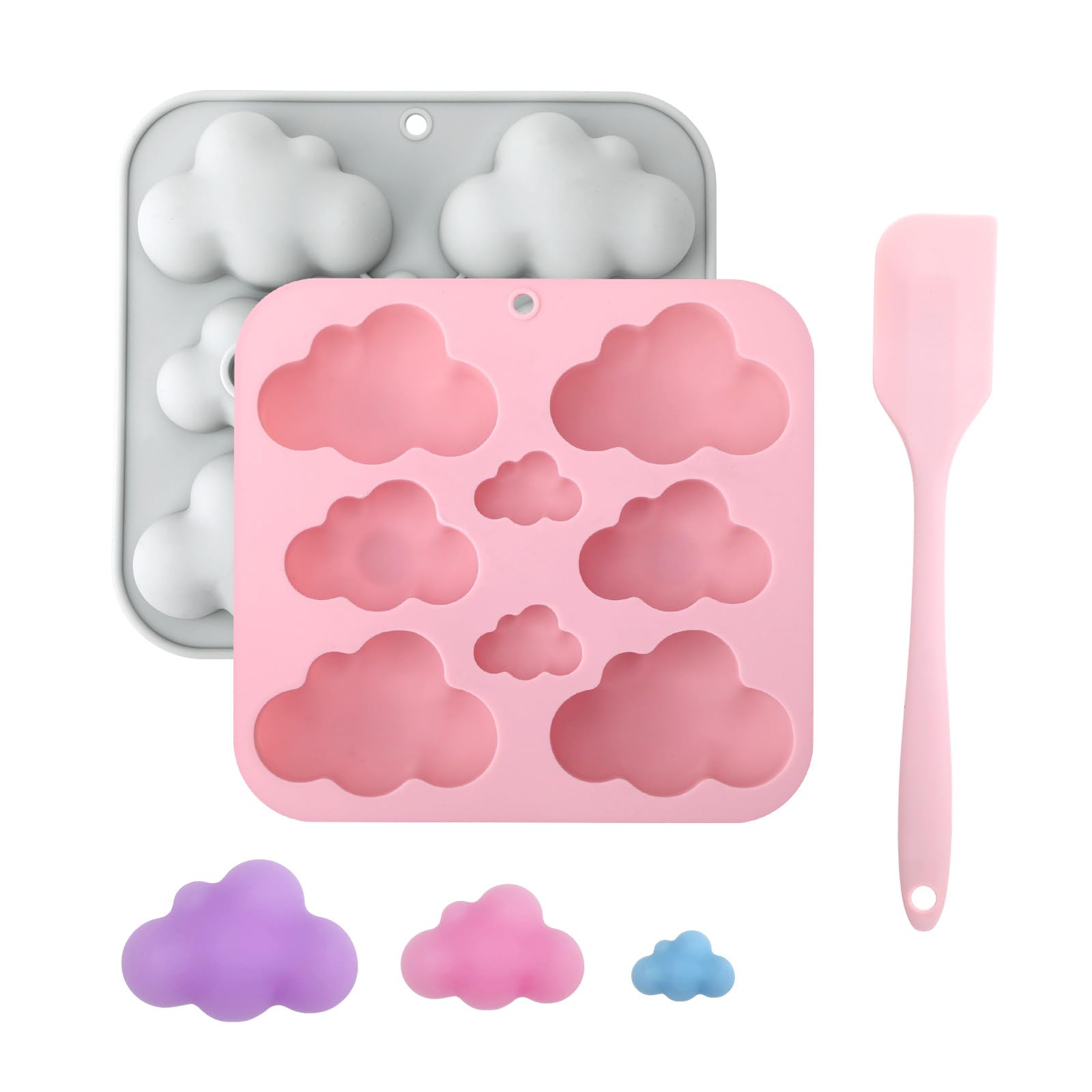 Photo 1 of 2 Pack Cloud Silicone Molds, 3D Cute Shape Baking Chocolate Fondant Molds Ice Cube Tray DIY Baking Tool for Jelly Cookie Candy Macaron Handmade Soap Cloud Decorations, with 1 Spatula