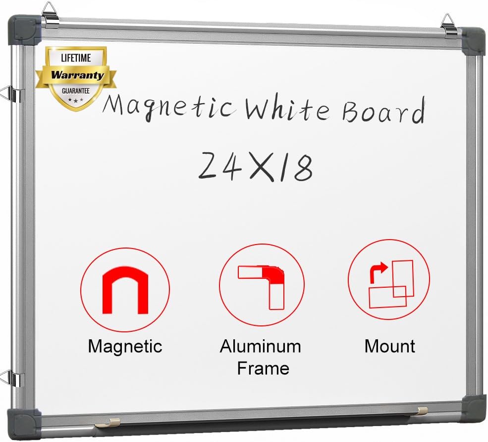 Magnetic White Board 24 x 18 Dry Erase Board Wall Hanging Whiteboard with 3 Dry Erase Pens, 1 Dry Eraser : Office Products