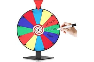 Retbtnm 12 Inch Prize Wheel, 12 Slots Color Spinning Wheel with Diamond Base, Heavy Duty Tabletop Spinner Wheel Includes Dry Erase Marker & Eraser for Parties, Rewards & Classroom Activities