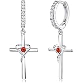 AmorAime 925 Sterling Silver Earrings for Women 14k Gold Plated Earrings Birthstone Heart Earring Dangle Cross Earring