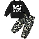 wdehow Toddler Kids Baby Boy Fall Outfits 1T 2T 3T 4T 5T Letter Print Long Sleeve Tops Camouflage Pants Winter Clothes Sets