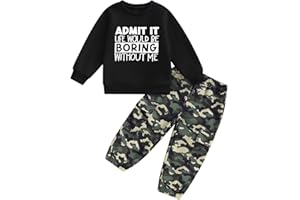 wdehow Toddler Kids Baby Boy Fall Outfits 1T 2T 3T 4T 5T Letter Print Long Sleeve Tops Camouflage Pants Winter Clothes Sets