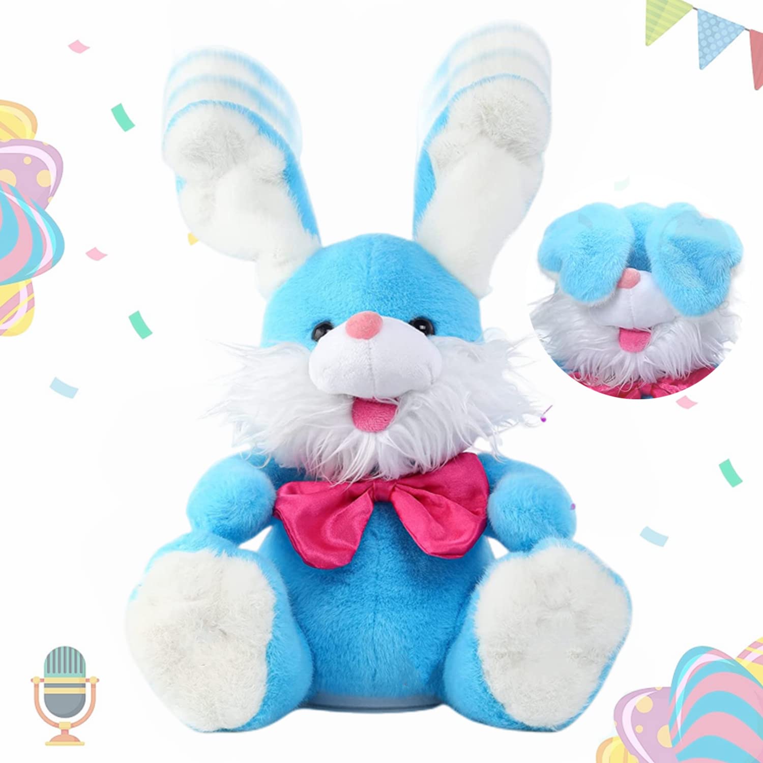 Talking Bunny Repeats What You Say Recording Toys Easter Rabbit Peek-A Boo Toys with Children Song Plush Stuffed Animal Interactive Electronic Pet Toy with Floppy Ears for Girls Boys Baby Kids Gift
