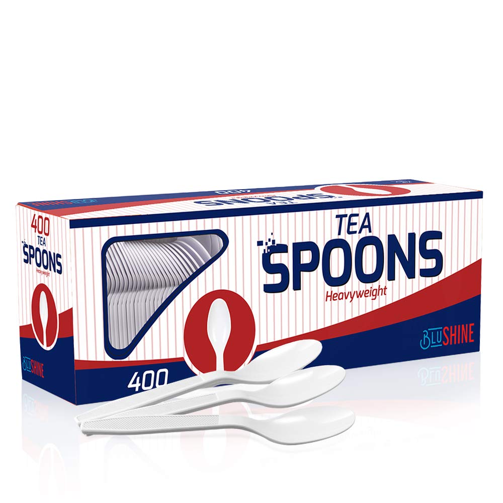400 Pack Extra Heavyweight Disposable White Plastic Tea Spoons- Heavy Duty White Cutlery-Utensils, Parties, Dinners, Catering Services, Family Gatherings: Industrial & Scientific