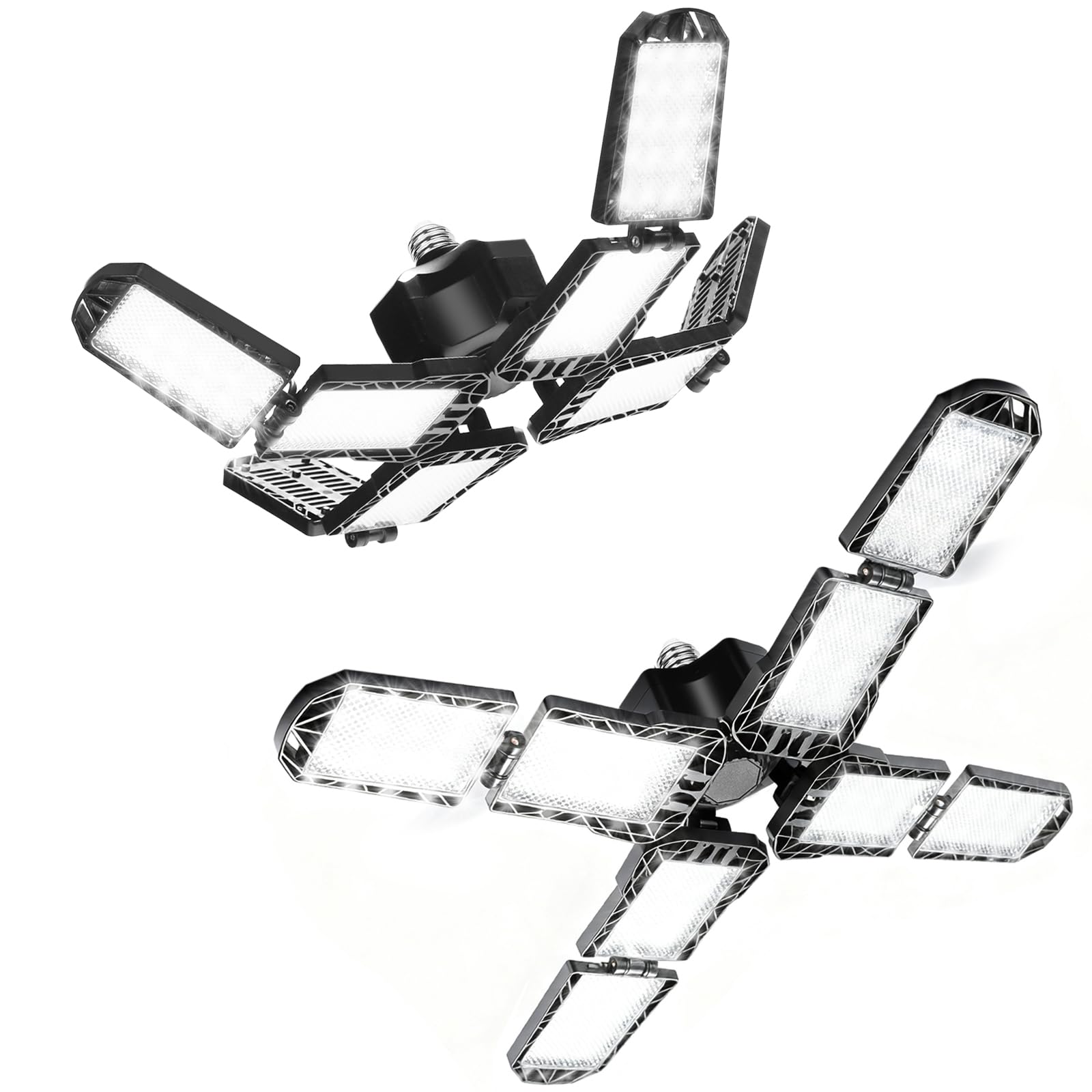 Photo 1 of 2 Pack Garage Light, 250W LED Shop Lights, 20000LM 6500K Garage Lights Ceiling Led with 8 Deformable Panels, Screw in E26/E27 Socket Bulb for Warehouse, Workshop, Basement, Barn, Storage Lighting