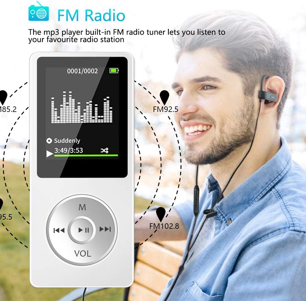 MP3 Player, 16GB Music Player with FM Radio, Voice Recording, E-Book, Game, Video Player, Portable Hi-Fi Lossless Sound Built-in Speaker MP3 Music Player, Support up to 128GB -White(Include Earphones): Home Audio & Theater