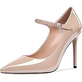 SAMMITOP Women's Pointed Toe Mary Jane Pumps High Heel Shoe with Ankle Strap