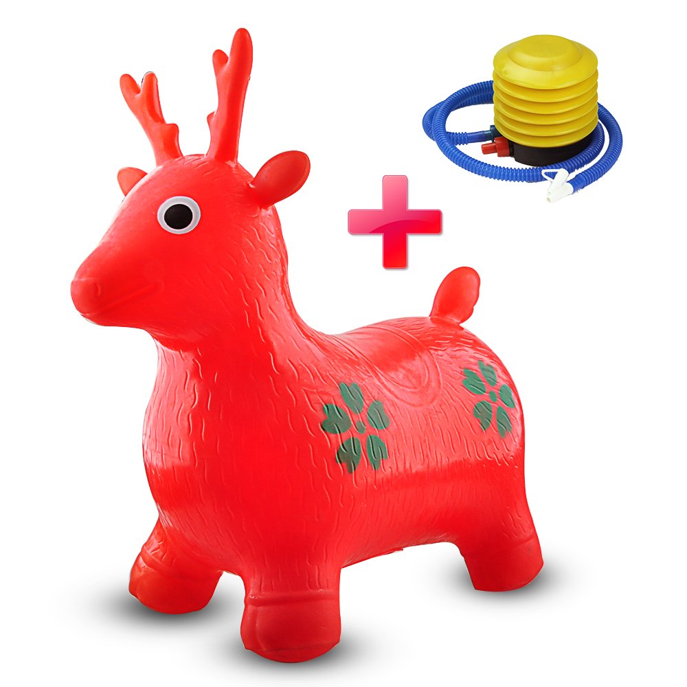 Gimilife Deer Hopper, Inflatable Hopper Bounce Seat,Free Foot Pump,Jumping Deer Space Hopper,Ride-on Bouncy Animal Hopper,Rubber Heavy Duty Sit and Bounce For Children Kids