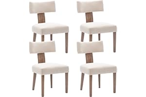 BESTANO Modern Dining Chairs Set of 4, Comfy Upholstered Side Chairs with Wood Legs, Linen Fabric Dining Chairs with Curved Wingback for Living Room Dining Room, Beige
