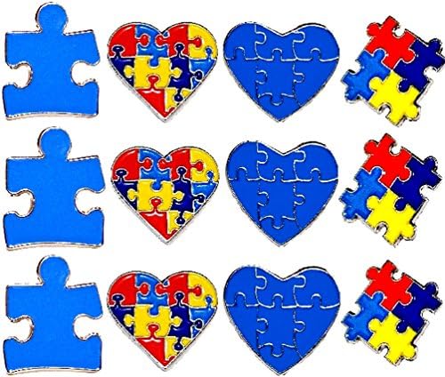 12 Piece Set 3 Of Each New Design Autism Awareness Heart Colorful Puzzle Pieces Lapel Hat Pins PPM7306