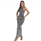 Jigfar Women Sexy Elegant Rhinestone Mesh See Through Party Club Night Split Bodycon Formal Maxi Dress