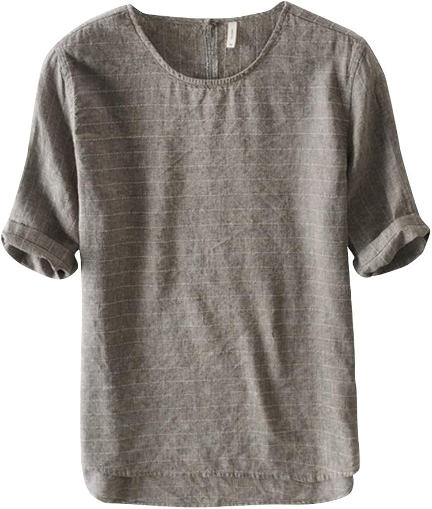 Hommes Lin Manche Courte Henley Cou T Shirt Mandarine Col Haut T Shirt Men S Clothing Men