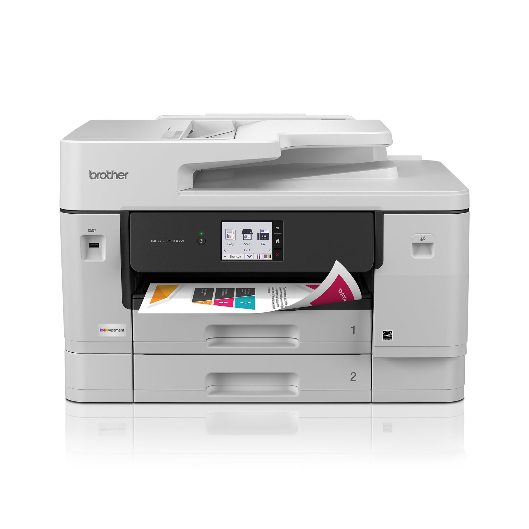 Photo 1 of Brother INKvestment 6960 Wireless Color Inkjet All-in-One Printer with 11”x17” Capabilities and 3.5” Color Touchscreen | Includes Refresh Subscription Trial(1) (MFC-J6960DW)