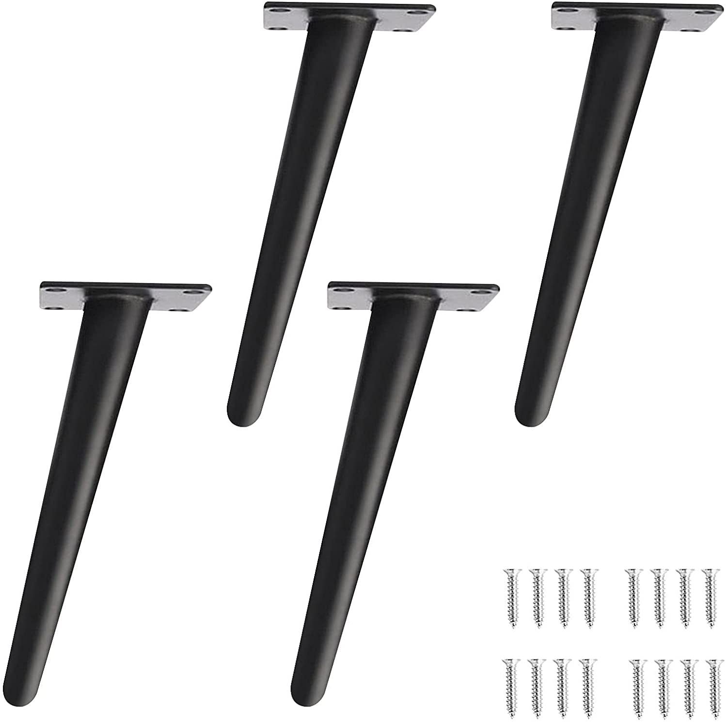 WingFly Metal Furniture Legs, 4 Pcs DIY Furniture Support Feet, Modern Cone Slant Feet Replacement Desk, Bed, Cabinet, Chair, Sofa, Ottoman, Cupboard, Black (15cm)