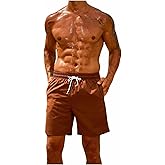 SweatyRocks Men's Drawstring Waist Swim Trunks Solid Bathing Suits Shorts with Pockets