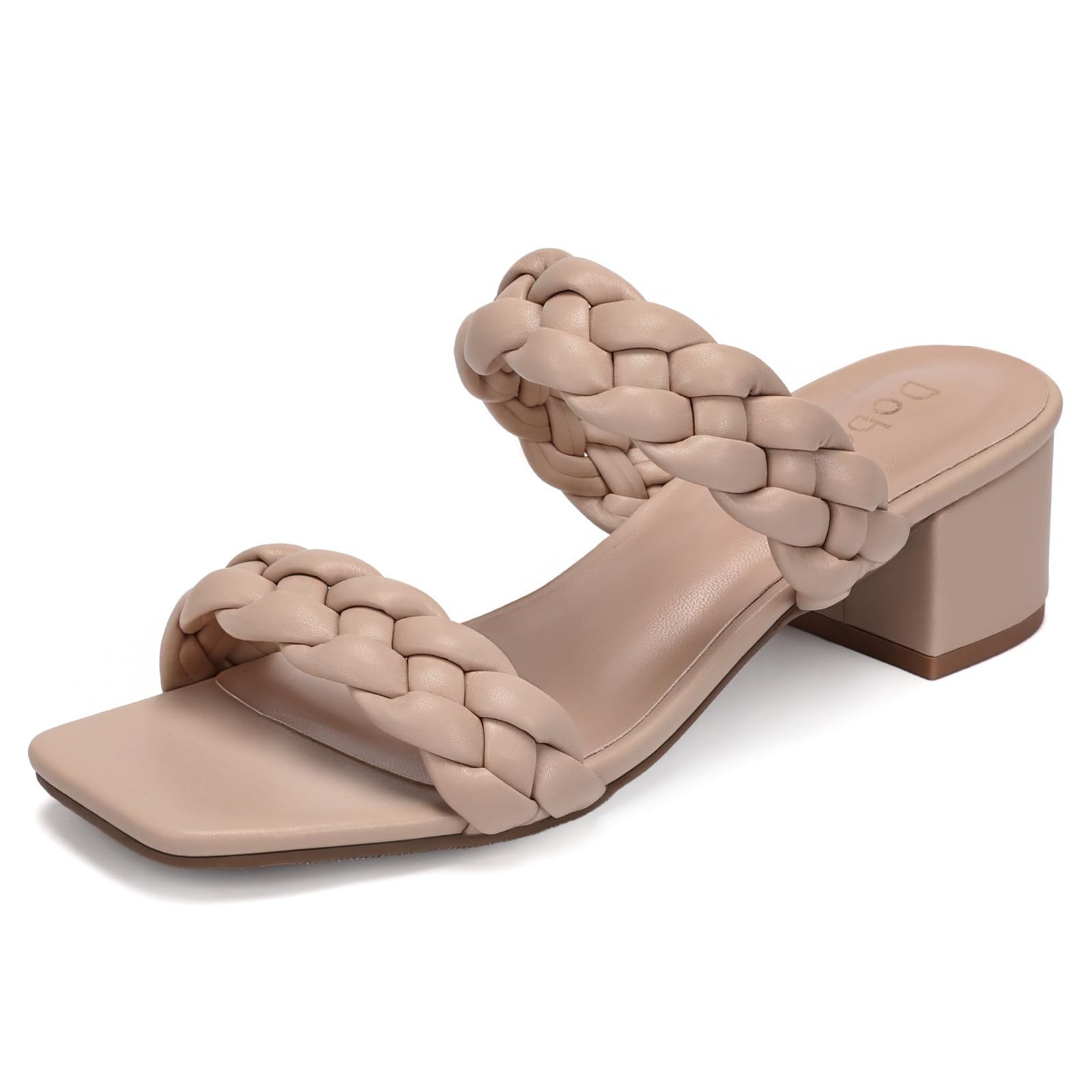 Photo 1 of DOBOLIN Nude Heels for Women Braided Dressy Sandals Comfortable Chunky Heels Slip on Shoe for Wedding Summer Nude, US Size 8.5