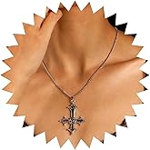 Andelaisi Punk Cross Pendant Necklace Vintage Star Cross Choker Necklace Silver Cross Chain Necklace Gothic Cross Religious Christian Necklace Jewelry for Women