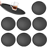QWORK 16" Round Non-Slip Tray, 8 Pack Restaurant Serving Trays, Black Plastic Meals Server Tray with Rubber Liner
