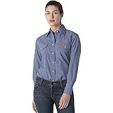 Wrangler Riggs Workwear Women's FR Flame Resistant Western Long Sleeve Twill Button Work Shirt