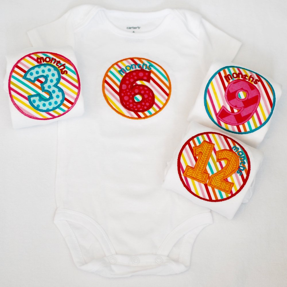Applique Embroidered Monthly Onesie Set for Girls