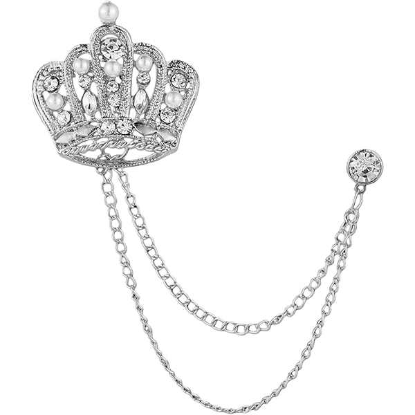 Maigendoo 3pcs Brooches Pin For Men Lapel Pins Shirts Collar Chain Layers Tassel Chain Suit Collar Shirt Studs Lapel Stick Metal Crystal Necklace Fashion Jewelry Unisex Accessories, White, Alloy