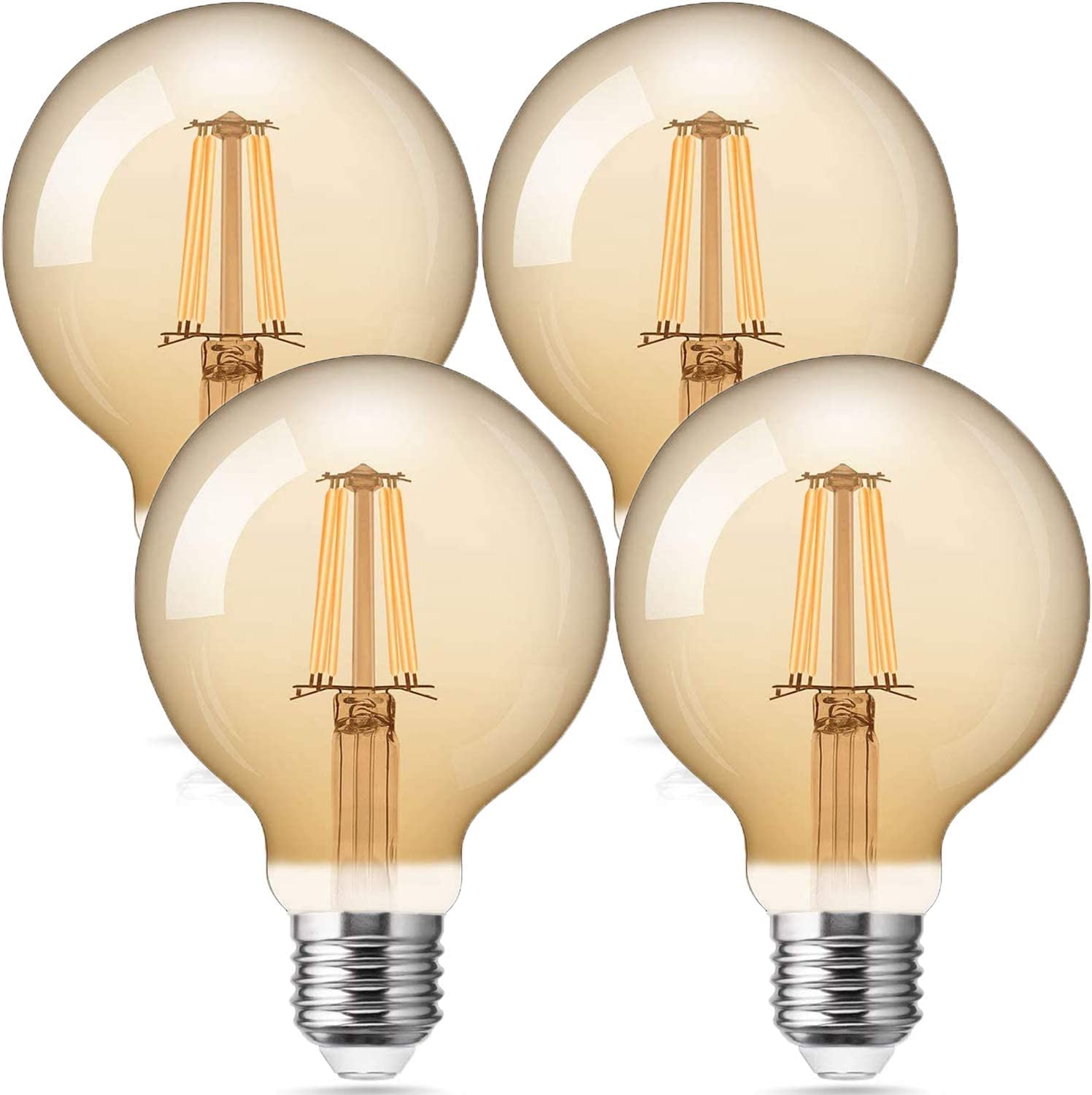AidSci Vintage Edison Light Bulb, G80 Globe Filament LED Bulb E27 Edison Screw Base 6W (60W Equivalent) 600LM 2700K Retro Antique Old Fashioned Style Warm White Edison Lamp | 4-Pack Golden Tinted