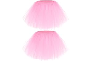 hoyuwak 2 Pack Tutu Tulle Skirt for Women 5 Layered Stretchy Puffy Fluffy Adult Dance Skirt for 80s Ballerina Party Costume