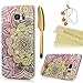S7 Edge Case, Galaxy S7 Edge Case, Mavis's Diary 3D Handmade Bling Crytal Colorful Shiny Diamond Retro Totem Pattern Hard Clear PC Cover with Bumper & Flower Dust Plug & Stylus Pen