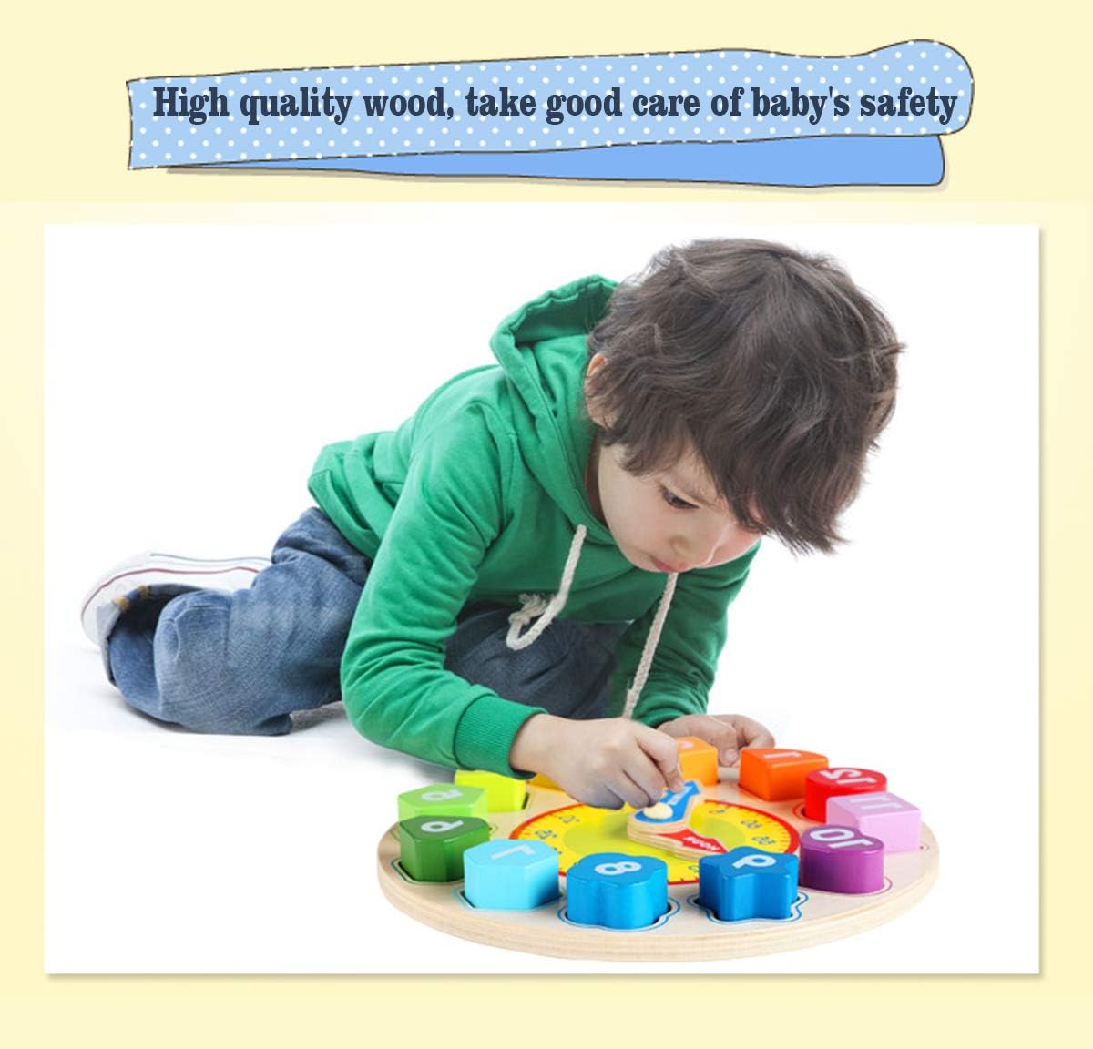 N2 Time Clock Toy for Kids Wooden Time Learning Shape Sorting Color Game Montessori Early Education Math Set Kid Jigsaw Play Tool Preschool Toddler Puzzle Toy Gift for Boys Girls Birthday Age 3 4 5 6: Toys & Games