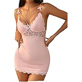 MDSADYOH Women Lingerie Sexy Lace Babydoll Chemise Pink Mesh Halter Honeymoon