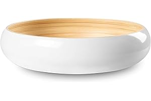 LEXA Bamboo Fruit Bowl for Kitchen Counter, 12 Inch Large & Round, Artisan Lacquered Wooden Fruit Bowl or Candy Bowl, Handcra