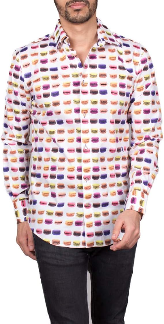 Amazon コトンドゥ Cotondoux シャツ 柄シャツ メンズ 長袖 マカロン柄 オシャレ 柄 M91ad1679 シャツ 通販