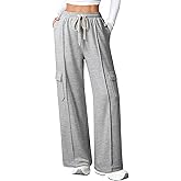 Aleumdr Women's Wide Leg Cargo Sweatpants Casual Loose Pants Drawstring High Waisted Baggy Lounge Pants with Pockets
