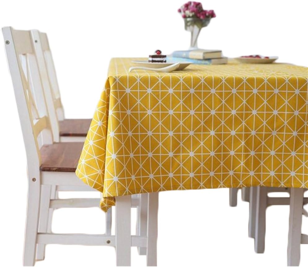 Meiosuns Tablecloths Cotton Linen Tablecloth Simple Style Twill Tablecloths Multi-Purpose Indoor and Outdoor (Yellow, 55" x 98")