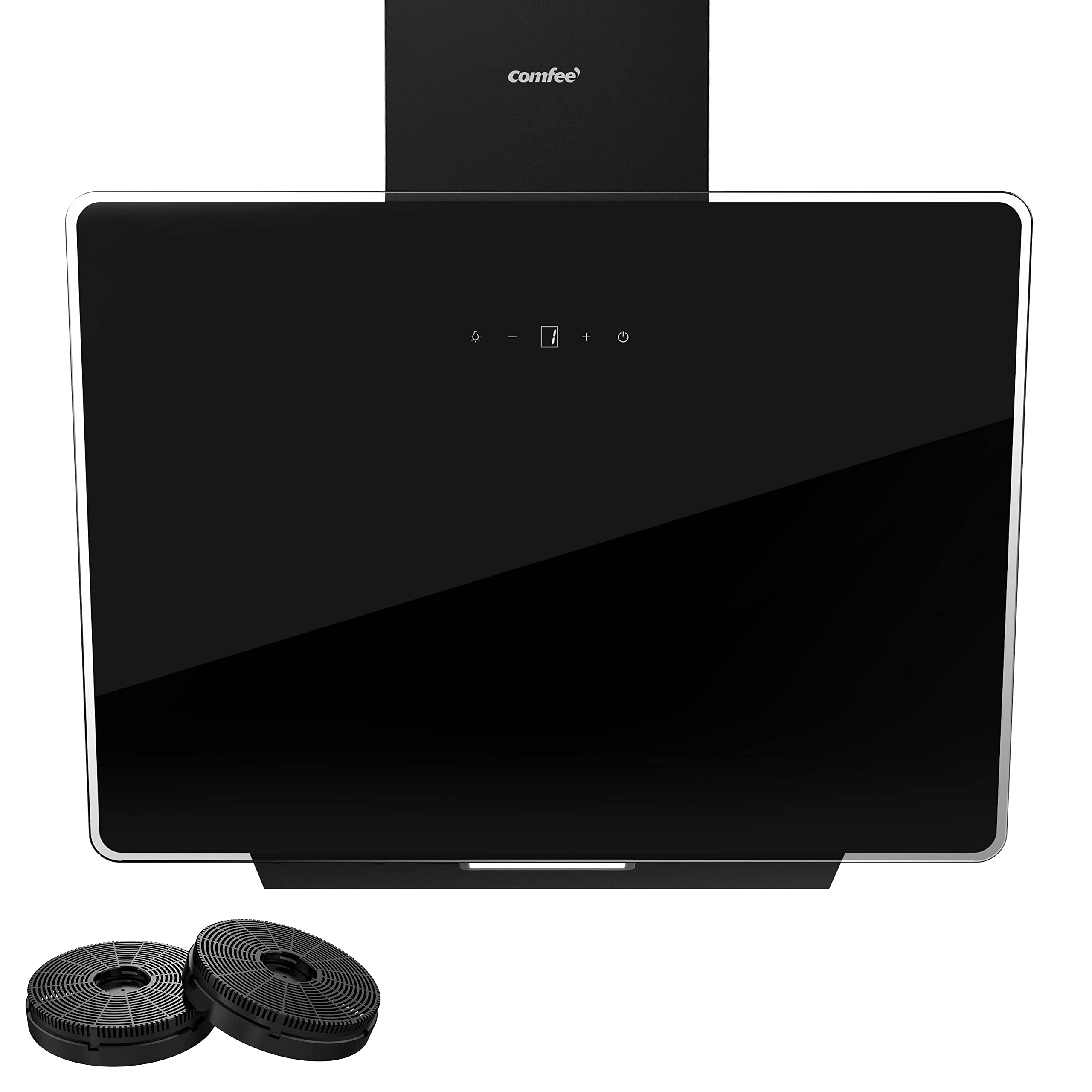 Comfee Comfee' Angj64B-60 Hotte Aspirante Inclinée 60 Cm En Verre Trempé, 3 Niveaux De Vitesse, Écran Tactile Led, Recycle Interne Ou Évacuation Extérieure, 60 Cm - Noir