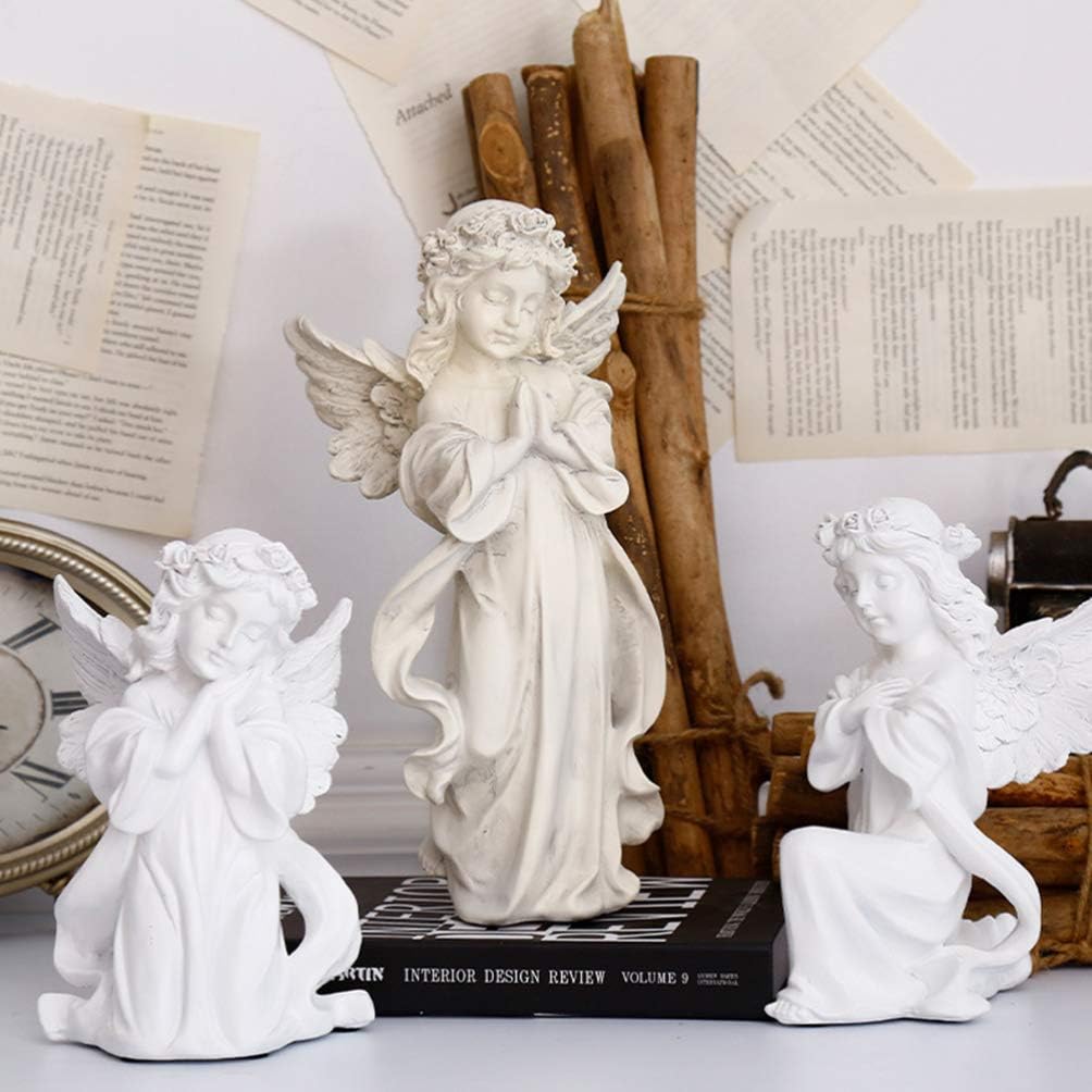 GARNECK Angel Cherub Figurine White Praying Girl Cherub Adorable Resin Angel Ornament Desktop Garden Decoration - Image 3