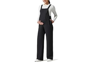 G4Free ShiftReady Maternity Jumpsuits Adjustable Strap Overalls Pregnancy Pants Wide Leg Rompers with Pockets