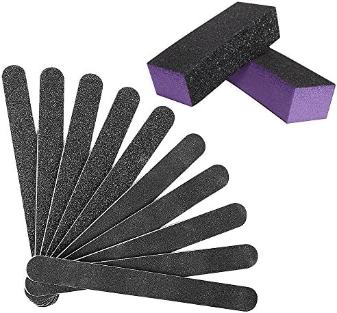 120/240 10 pack Nail File / Emery Board with 2 Piece Buffer Block Set - For Smooth and Shiny Nails - Home or Professional Manicure / Pedicure Kit
