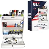 Pit Posse 445 Trailer Door Cabinet Organizer Senior Work Station Storage - Made in USA - Flip Out Work Tray Spring Loaded Paper Towel Tensioner Aluminum Garage Bike Shop 25 x 6 x 30 (Silver)