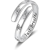 Sariel 925 Sterling Silver Just Breathe Rings Adjustable Butterfly Hope Ring Inspirational Jewelry Encouragement Gift for Women