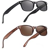 LOVIVY 2 Pack Reader Sunglasses for Men Women Classic Rectangle Reading Glasses Outdoor Full Lenses Magnifying Eyewear UV Protection Matte Black/Bright Brown +1.5