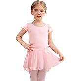 MdnMd Ballet Leotards with Skirt Toddler Girls Dance Ballerina Outfit Dresses Short Sleeve