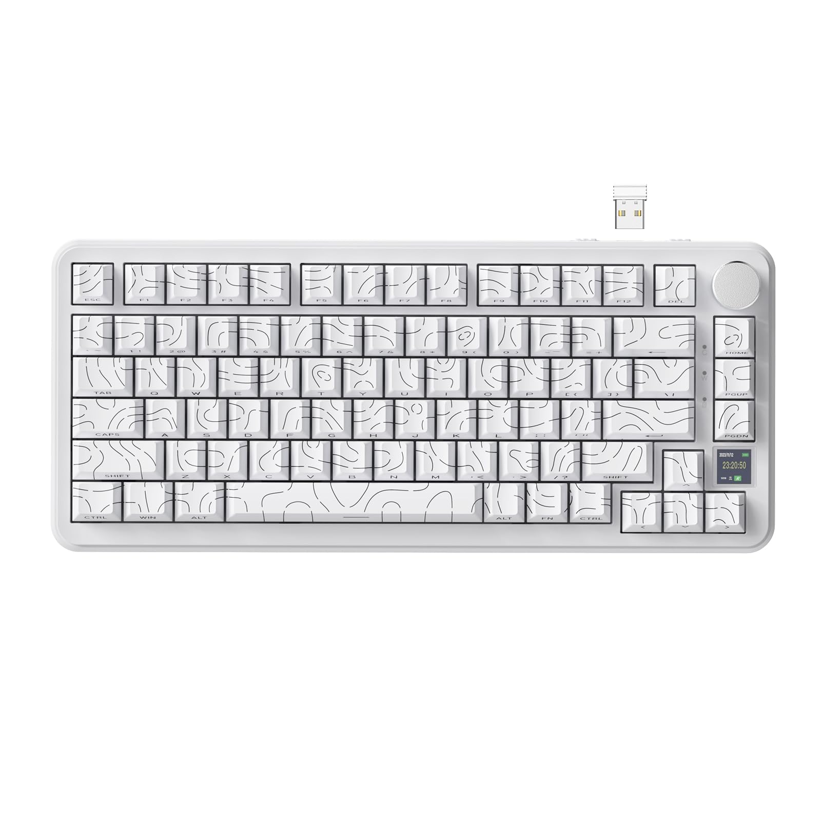 ATTACK SHARK X85Pro Wireless Mechanical Gaming Keyboard with TFT Screen & Knob Hot-Swappable BT5.1/2.4Ghz/USB-C RGB Backlit Gasket Mount Gradient Side-Print PBT Keycaps for Win/PC/MAC-White Contour