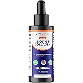 Vitamatic Liquid Biotin & Collagen Drops – 50,000 mcg – 2 fl oz Supports Healthy Hair Growth, Glowing Skin & Strong Nails – for Women and Men