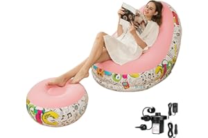 PLKO Inflatable Chair with Household air Pump,Inflatable Lounge Chair for Indoor LivingRoom Bedroom ReadingRoom Office Balcony,Outdoor Travel Camping Picnic(Graffiti and Pink)